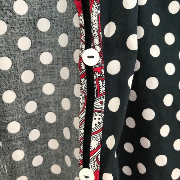 Foxcroft NYC button down shirt women 14 navy/white polka dots red paisley preppy - Picture 7 of 15